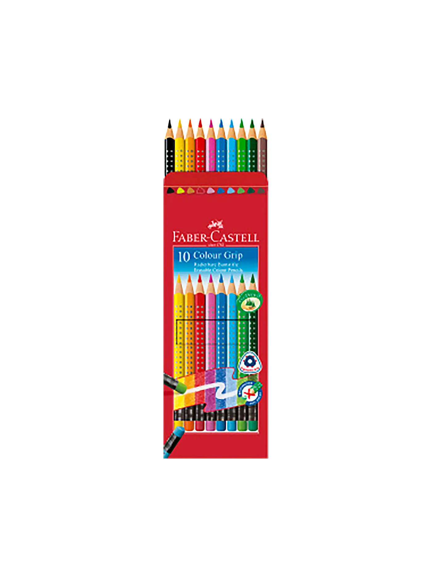 FABER-CASTELL | Colour Grip Radierbare Buntstifte, 10er Kartonetui | 
